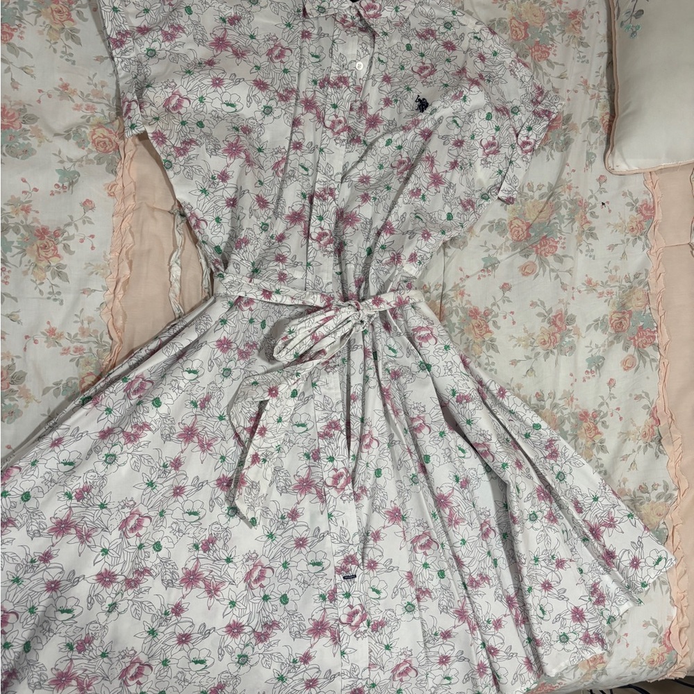 U.S. Polo Assn. Pink and Purple Tie Front Tiered Sundress